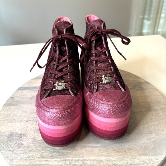 Miley Cyrus Converse All Star Velvet Glitter Pink Platform Sneakers Women’s 7 - Picture 4 of 11
